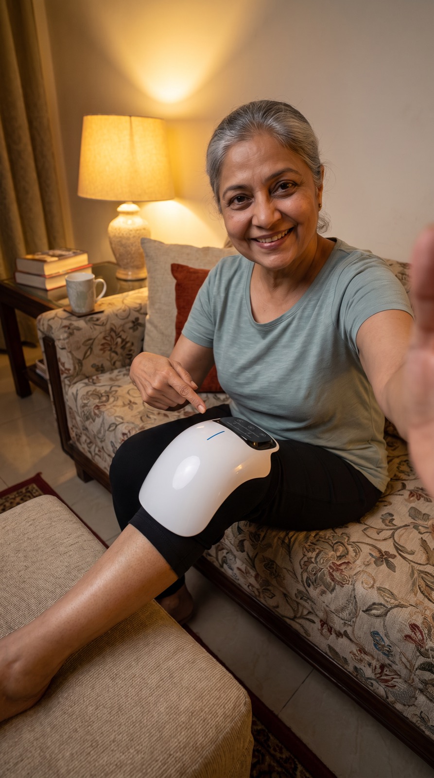 Verified buyer using the RedGlow knee massager at home
